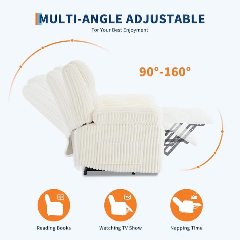 Corduroy Manual Recliner Sofa for Living Room, Bedroom, Home Theater