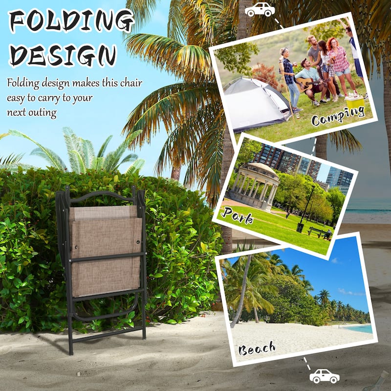 Outdoor Folding Chairs, Camping Chairs with Armrests & Breathable Mesh Fabric Seat, Set of 4