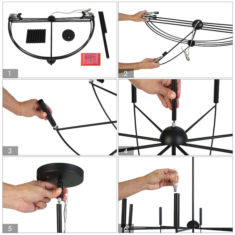 Modern 8-Light Matte Black Chandelier with Bowl-Shape for Dining Room - 35 " × 23.6 "