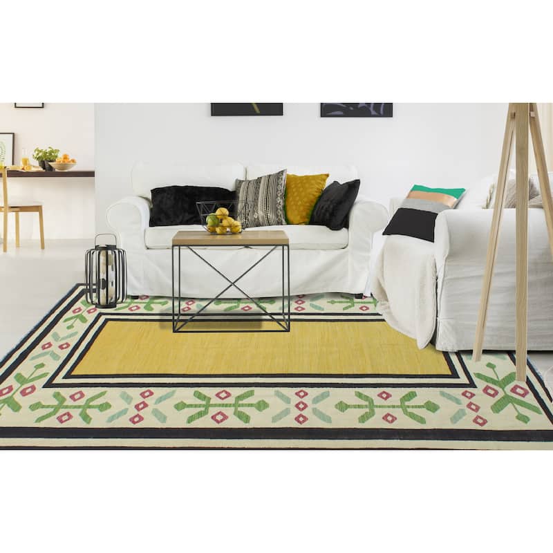 Modern Flatweave Macy Gold/Ivory Rug - 6'5" x 10'0"