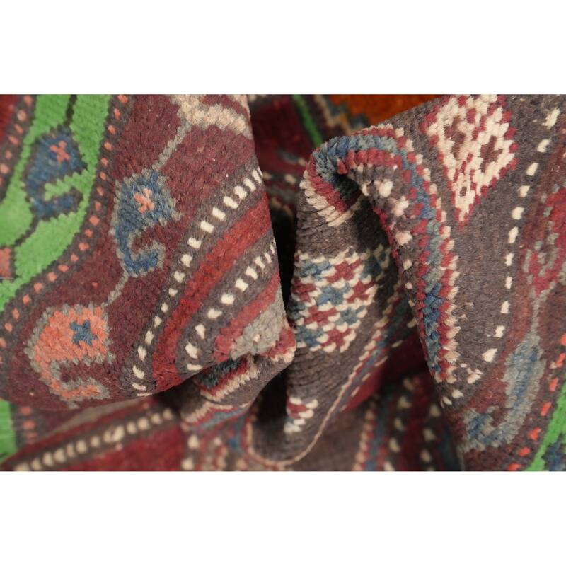 Hand Knotted Oriental 100% Wool Carpet Traditional Geometric Red Bakhtiari Runner Rug - 9' 11'' X 3' 6''