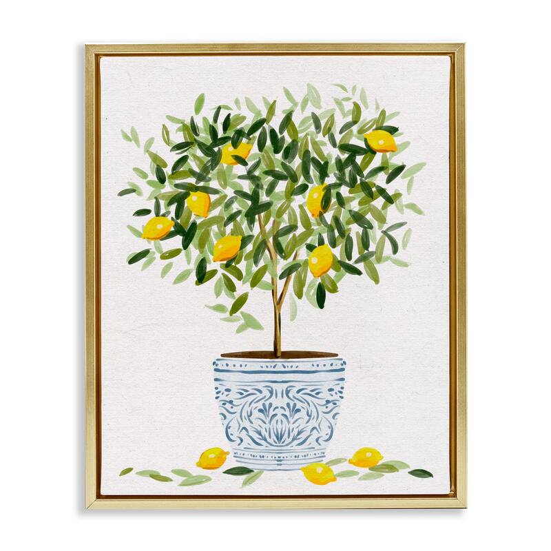 Stupell Lemon Tree Detailed Planter Framed Floater Canvas Wall Art Design by Ziwei Li