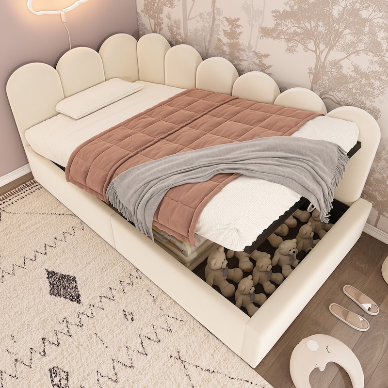 Roomfitters Upholstered Twin Size Ottoman Daybed with Storage, Sofa Bed with Metal Slat Frame, Velvet