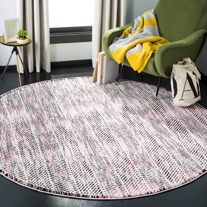SAFAVIEH Skyler Hedwig Modern Rug - 6'7" Round - Grey/Pink