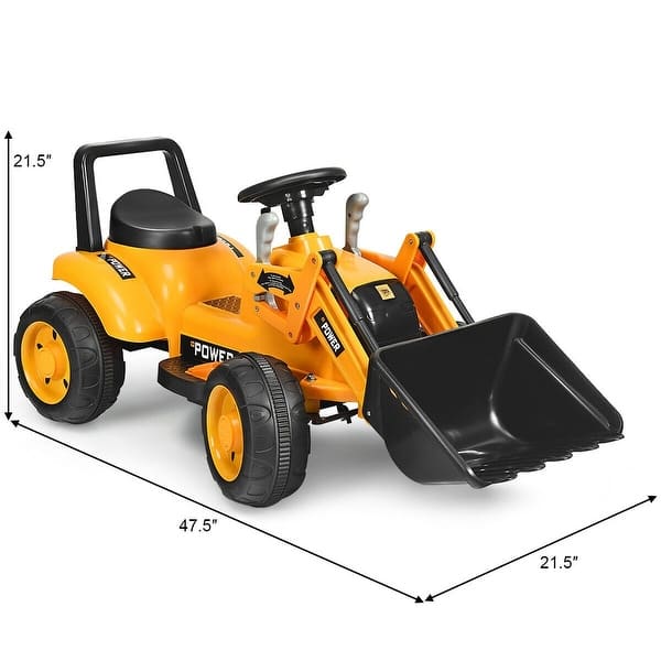 Kids Ride On Excavator Digger 6V Battery Powered Tractor -Yellow - 47.5" x 21.5" x 21.5" (L x W x H)