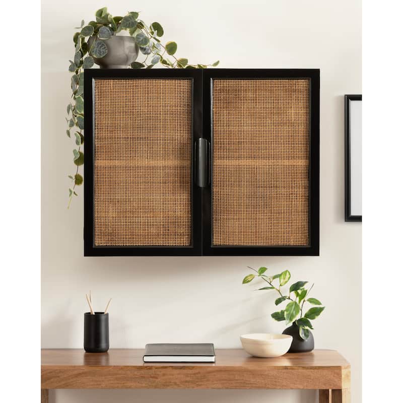 Kate and Laurel Ori Rattan Wall Cabinet