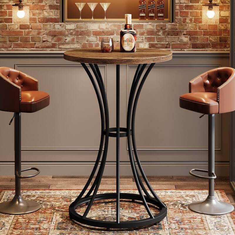 Round Bar Table for 2, 37.4" H Cocktail Table, Coffee Pub Stand - Brown