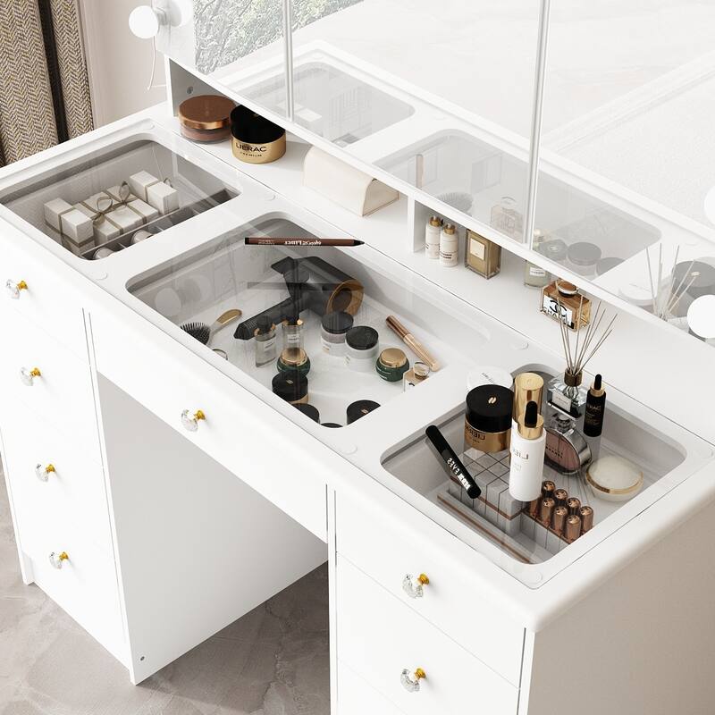 Soft-Close Adjustable Lighting Vanity Dresser Vanity Makeup Table