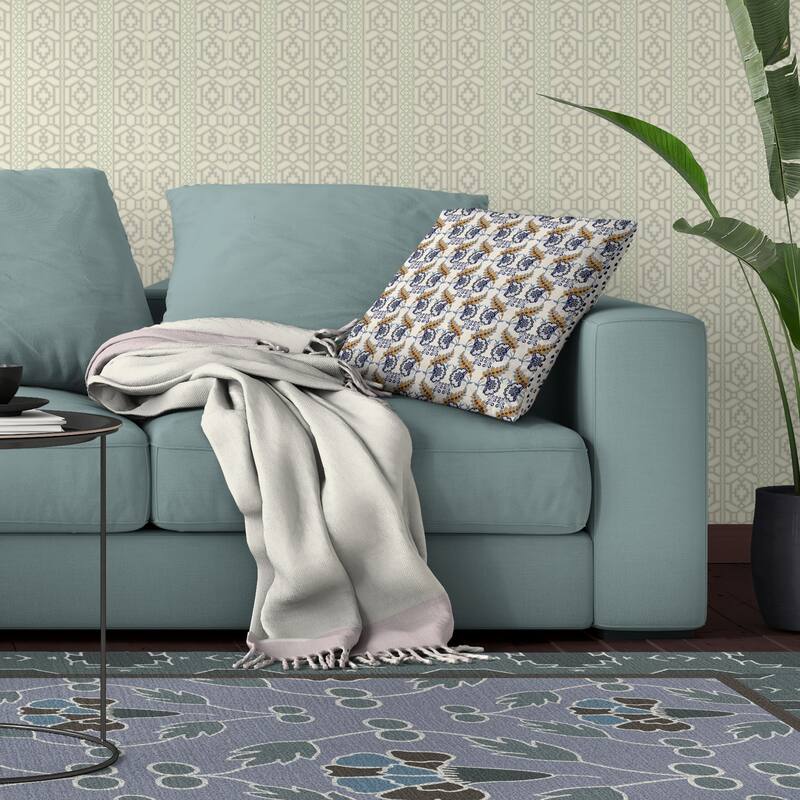 Botanical Bouquet Indoor/Outdoor Reversible Throw Pillow Blue and Orange