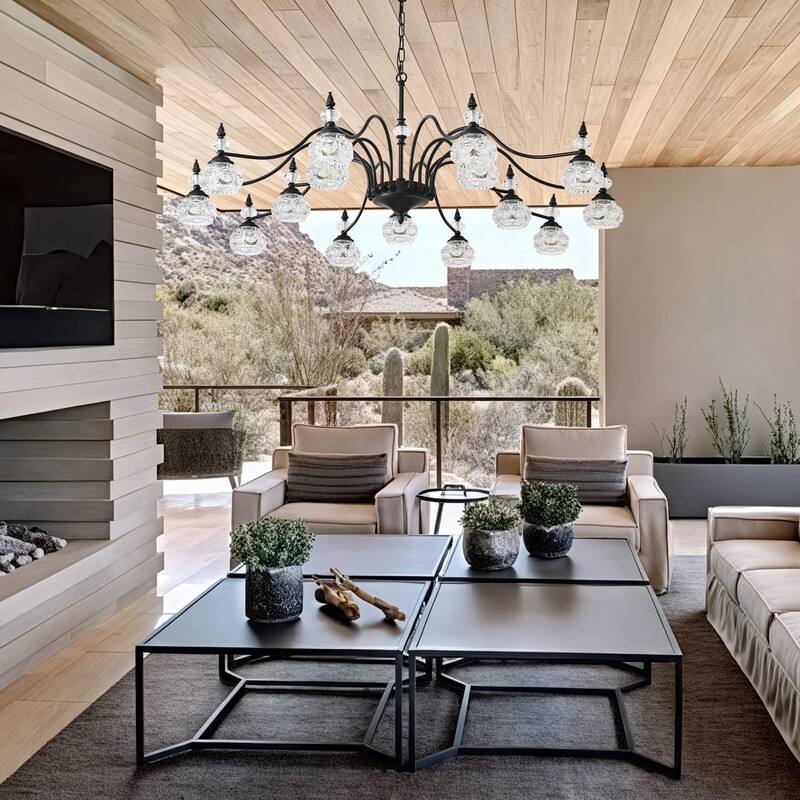 Modern Crystal Chandelier with Crystal Glass Shade Black Farmhouse Chandelier for Kitchen Island