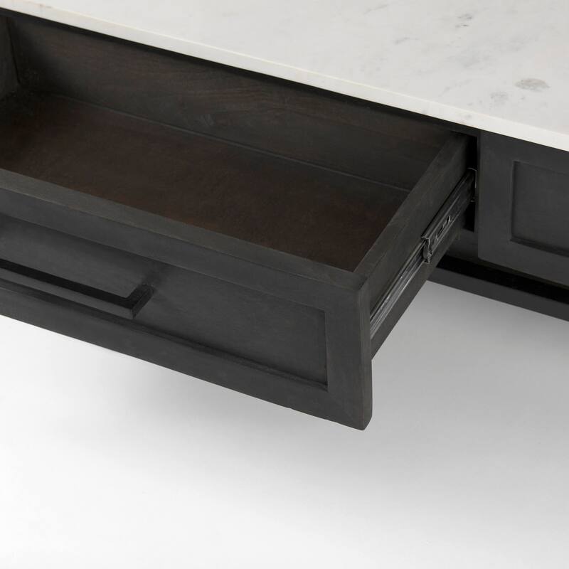 Divina Dark Brown Solid Wood With White Marble Top Side Table