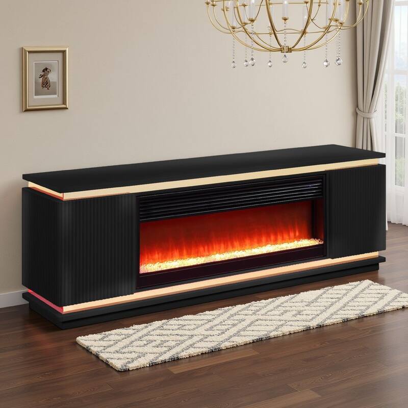 Stan TV Stand Cabinet, 7 Color Fireplace, Speaker, 71 Inch Black