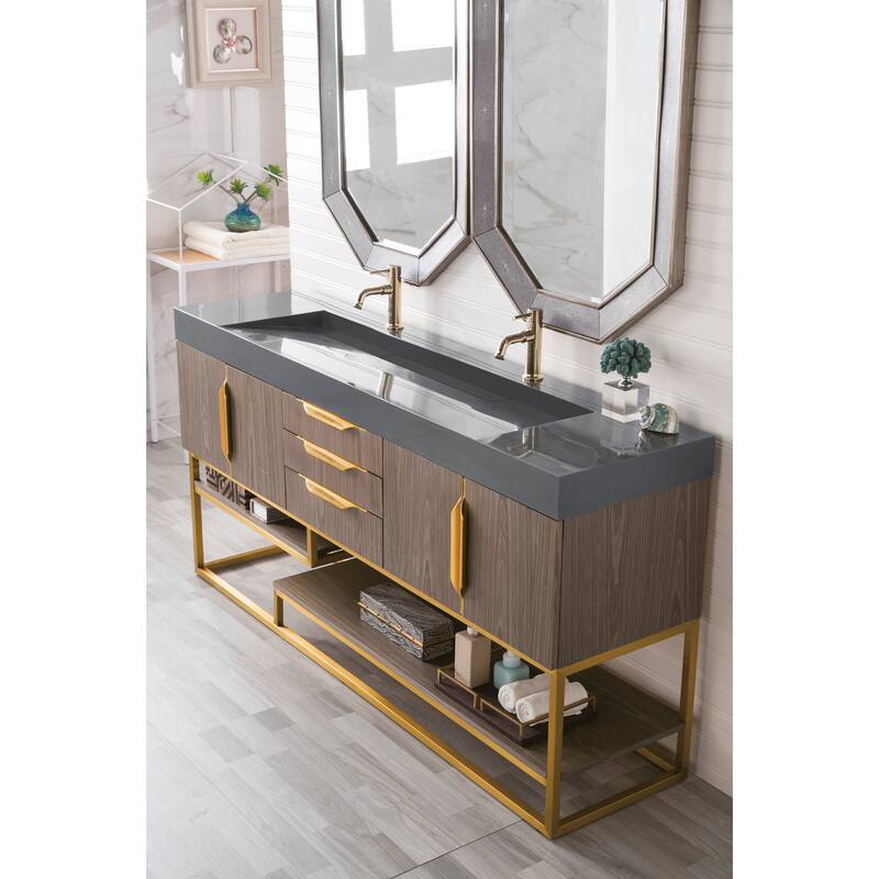 James Martin Vanities Columbia 72" Double Vanity, Ash Gray with Radiant Gold Hardware