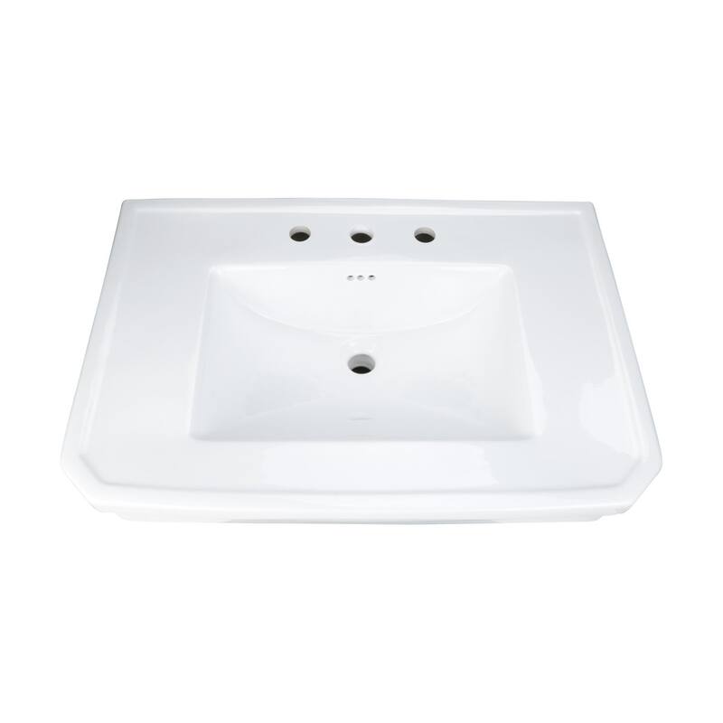 White Pedestal Sink Basin Replacement Part 30.38" W with Splashguard rim, Overflow and 8" Faucet Hole Renovators Supply
