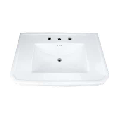 White Pedestal Sink Basin Replacement Part 30.38" W with Splashguard rim, Overflow and 8" Faucet Hole Renovators Supply