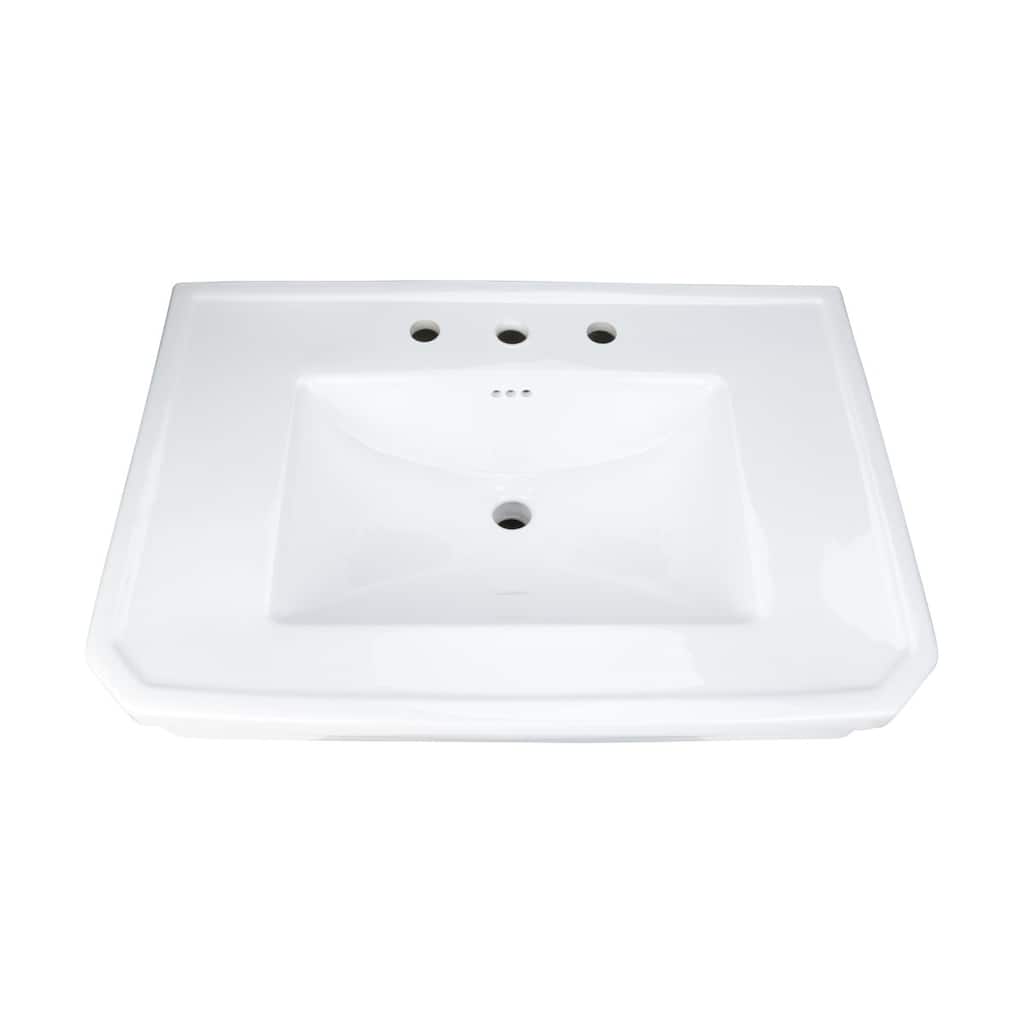 White Pedestal Sink Basin Replacement Part 30.38" W with Splashguard rim, Overflow and 8" Faucet Hole Renovators Supply