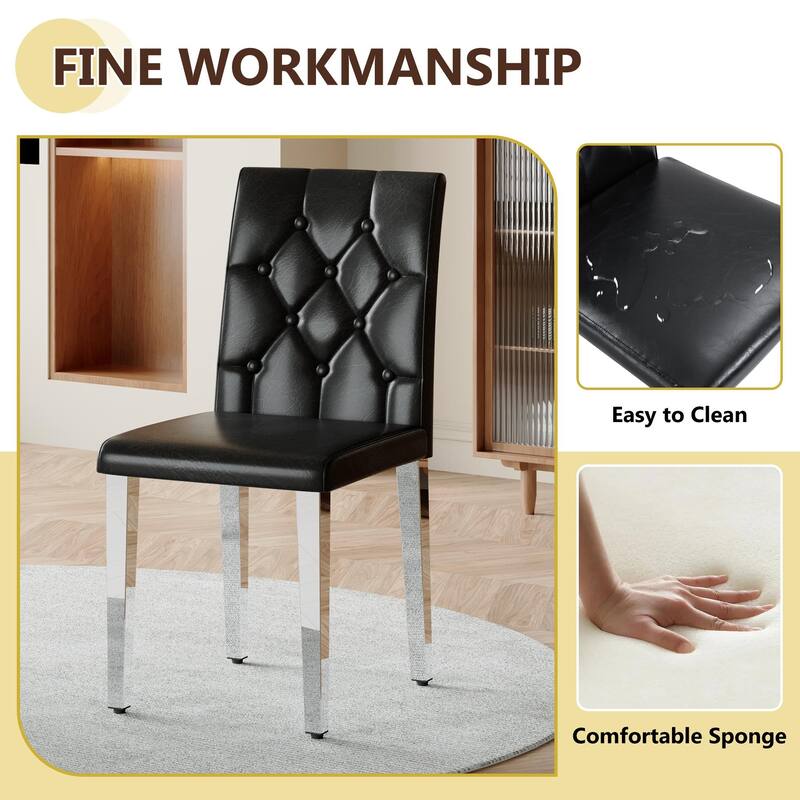 5 Piece Dining Table Set with 39 Inch Round Glass Top X-Shaped Metal Base and 4 PU Chairs