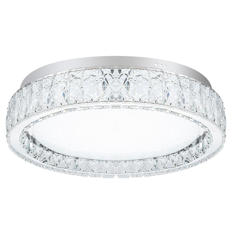 Chrome LED Flush Mount Ceiling Light With Clear Crystal Accents - 21.7"