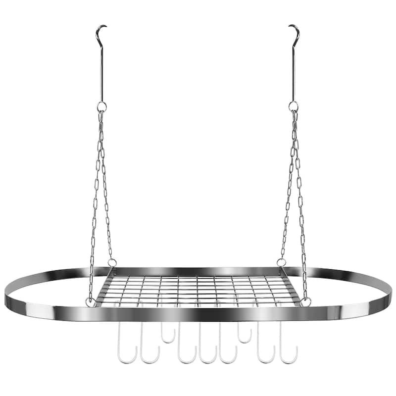 Ceiling mounted Pot Rack with Hooks - Chrome