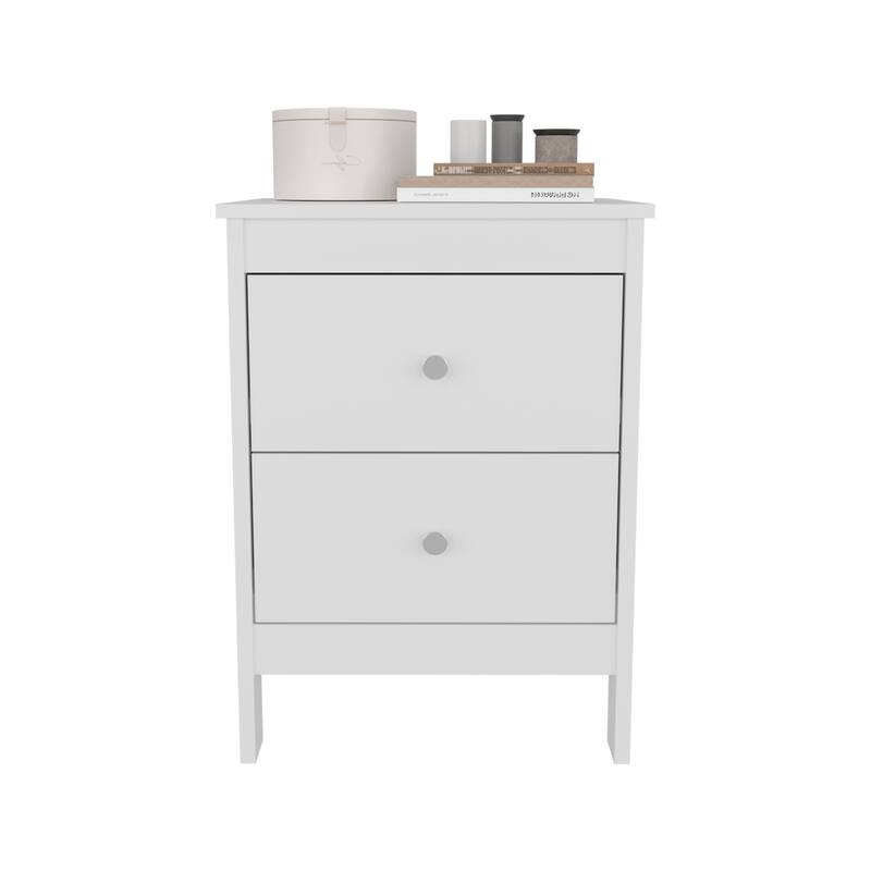 Nightstand,2 smooth-gliding drawers for organized storage,White