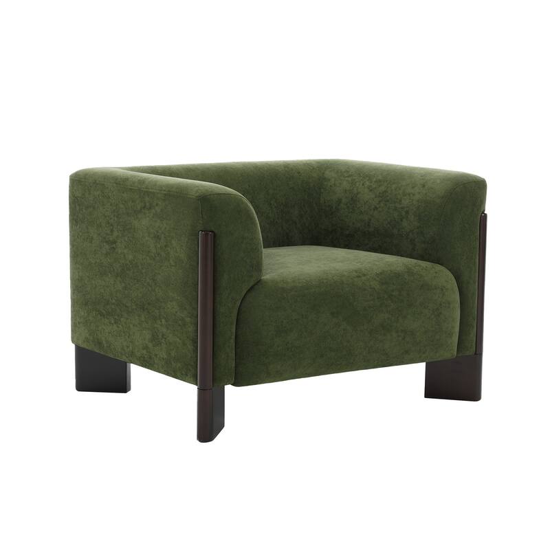 Velvet/ Chenille Nordic Wide Seat Tuxedo Arms Barrel Chair