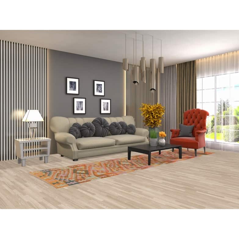 Hand Woven Oriental 100% Wool Carpet Southwestern All-Over Multi-Colored Kilim Runner Rug - 11' 6'' X 2' 10''