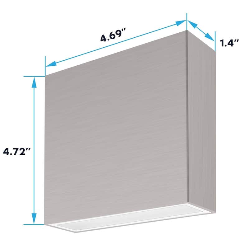 Luxrite Square LED Up and Down Wall Sconce, Metal, 5CCT 2700K-5000K, 15W, 1000LM, IP65 Waterproof, ETL, Brushed Nickel
