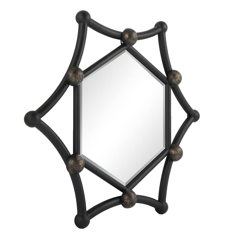 MacLuu Industrial Hexagon Black Metal Pipe Mirror for Wall Decor - 35.43" W x 35.43" H x 2.76" D
