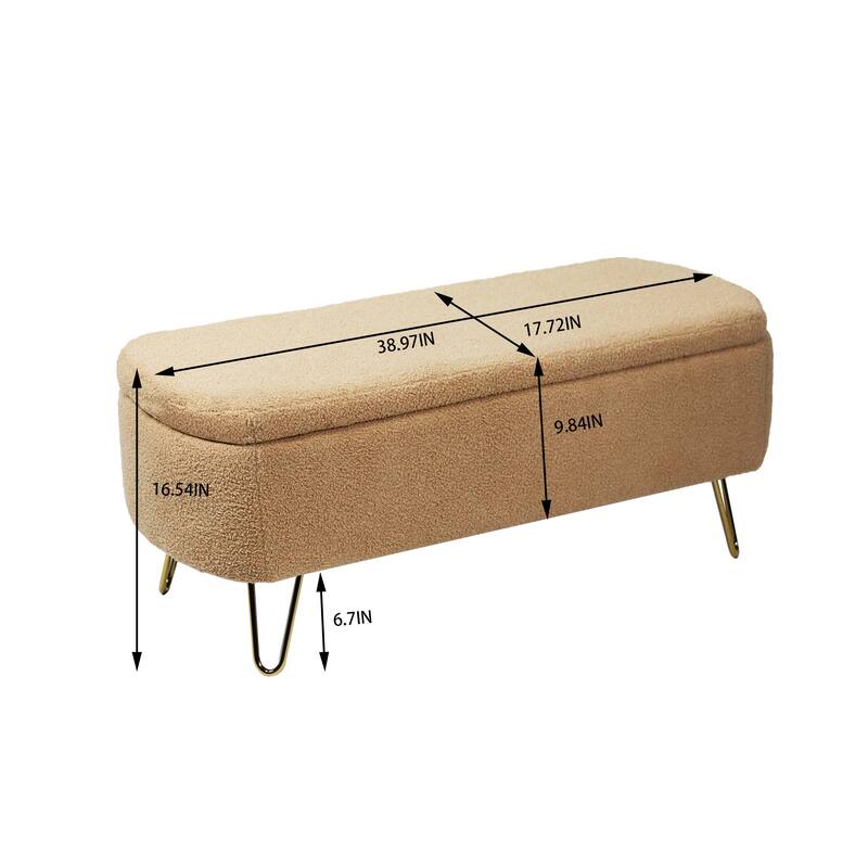 Oval Storage Ottoman Bench with Gold Legs by GDFStudio - 39.37"L x15.75"W x 15.50"H