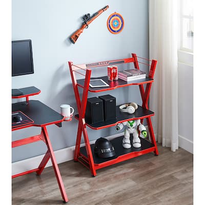 JJS 3Tier Gaming Console Shelf Modern Open Display Rack for PS5/Xbox/Switch, Red MultiLevel Storage Unit for Games & Accessories