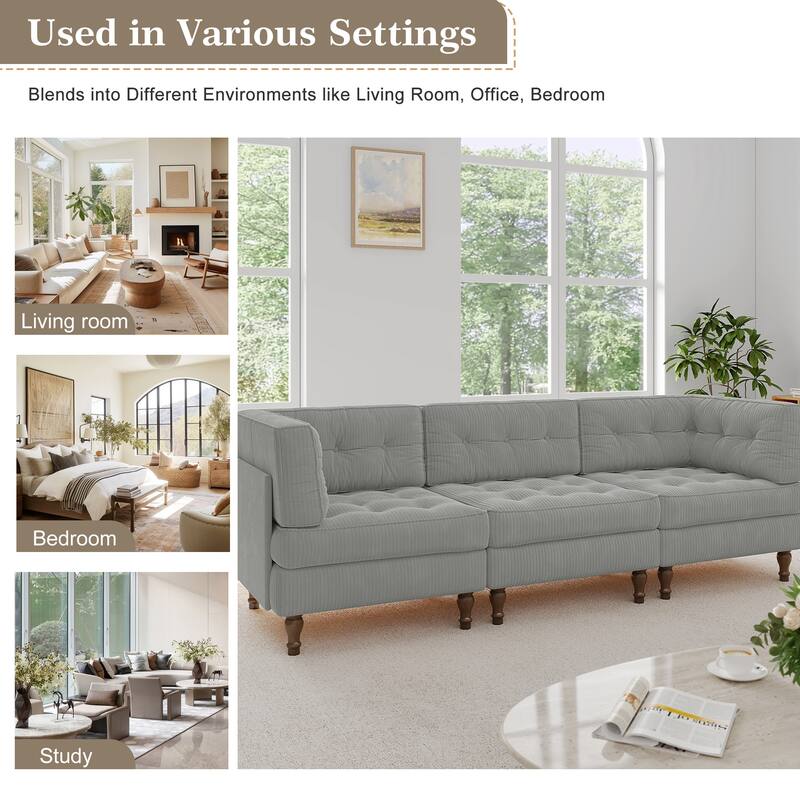 98"W Modular Upholstered Corduroy Sectional Sofa for Living Room