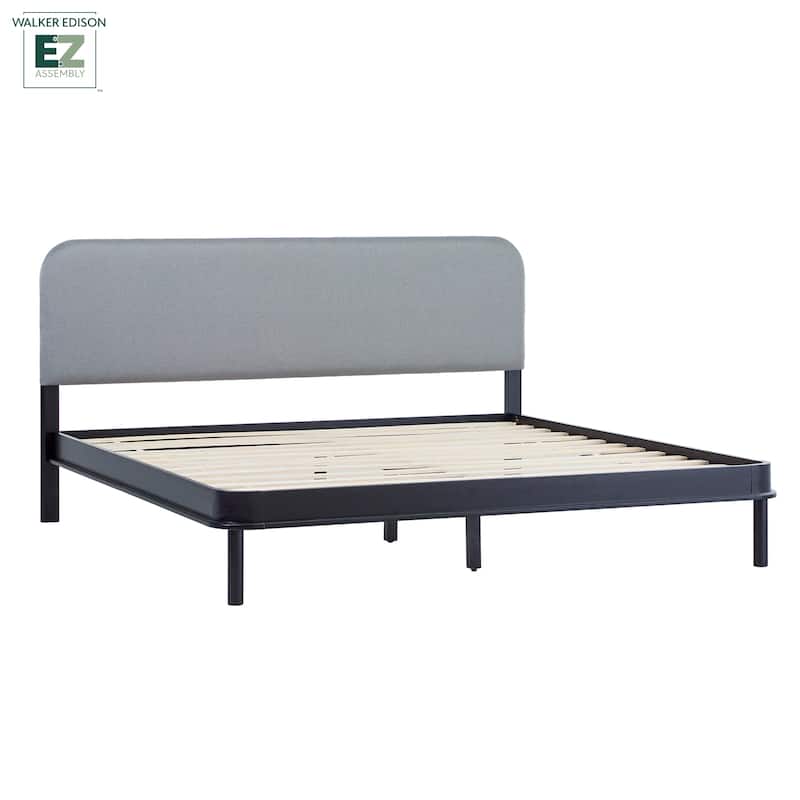 Walker Edison Solid Wood King Bed with Curved Upholstered Headboard