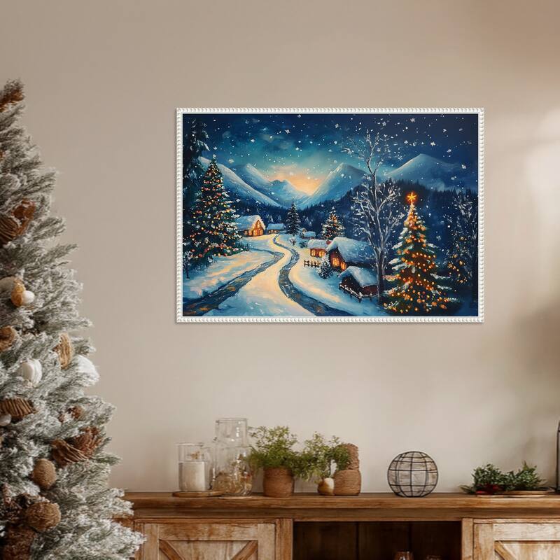 Winter wonderland Night by Pictufy Framed Canvas Wall Art Print - Sylvie Beaded White