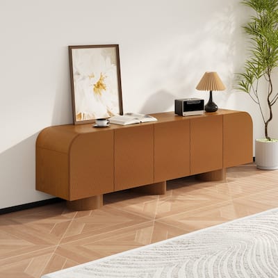 71" Mid Century TV Stands, Solid Wood Veneer, Fully Assembled Media Console, 4 Cabinets