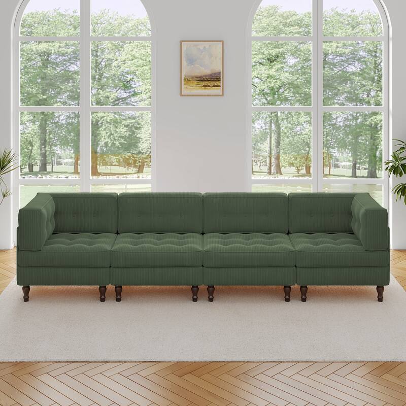 UIXE 4-Piece Corduroy Upholstered Modular Sectional Sofa for Living Room
