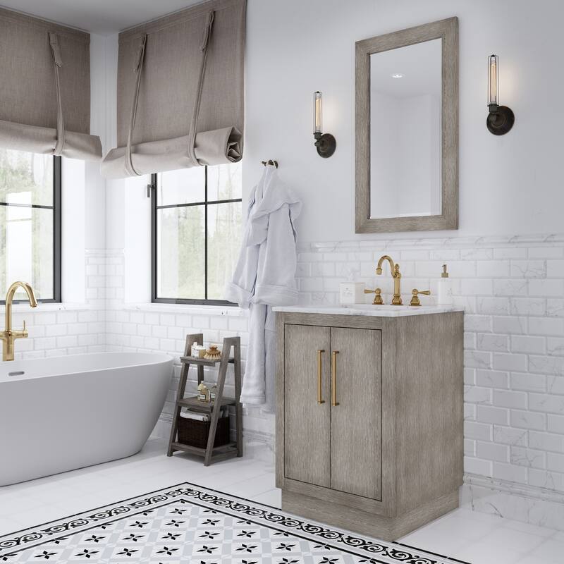 Hugo Carrara White Marble Countertop Vanity with Rectangular Mirror