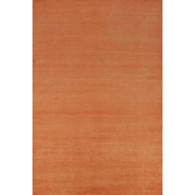 Hand Knotted Oriental 100% Wool Carpet Modern Solid Oranges & Rust Gabbeh Area Rug - 9' 2'' X 6' 2''