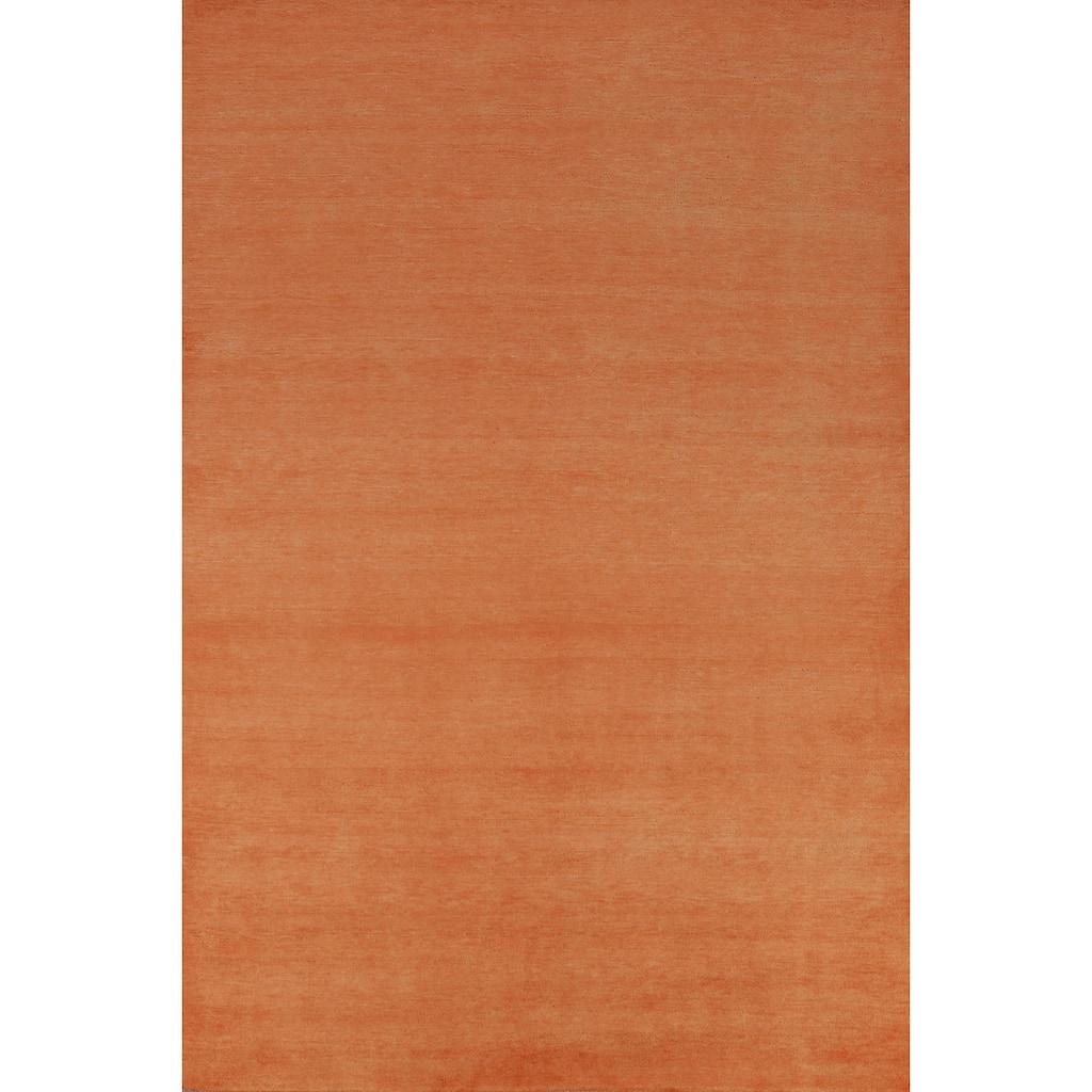 Hand Knotted Oriental 100% Wool Carpet Modern Solid Oranges & Rust Gabbeh Area Rug - 9' 2'' X 6' 2''