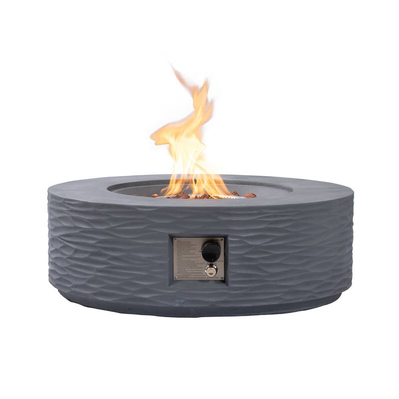 COSIEST 35" Round Concrete Fire Pit Table with Lava Rocks & Weatherproof Cover - Gray