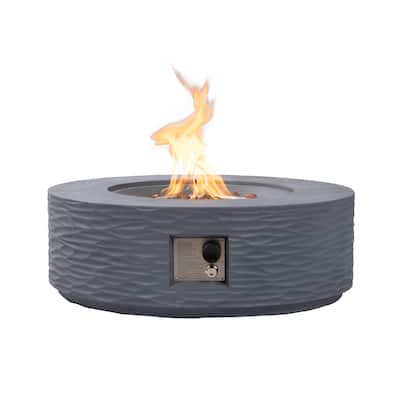 COSIEST 35" Round Concrete Fire Pit Table with Lava Rocks & Weatherproof Cover