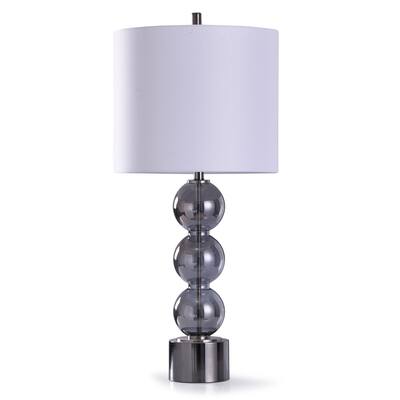 StyleCraft Sheldon Silver Stacked Smoked Glass Orb Table Lamp with White Drum Shade