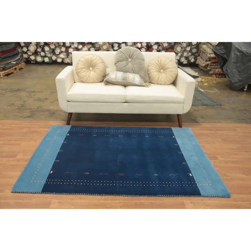 Hand Knotted Oriental 100% Wool Carpet Tribal Animal Pictorial Navy Blue & Blues Gabbeh Area Rug - 5' 9'' X 4' 2''