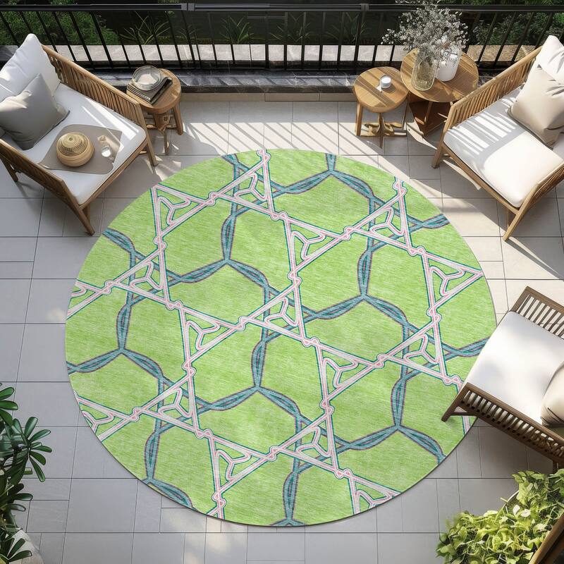 Machine Washable Indoor/ Outdoor Transitional Links Chantille Rug - Lime - 8' x 8'