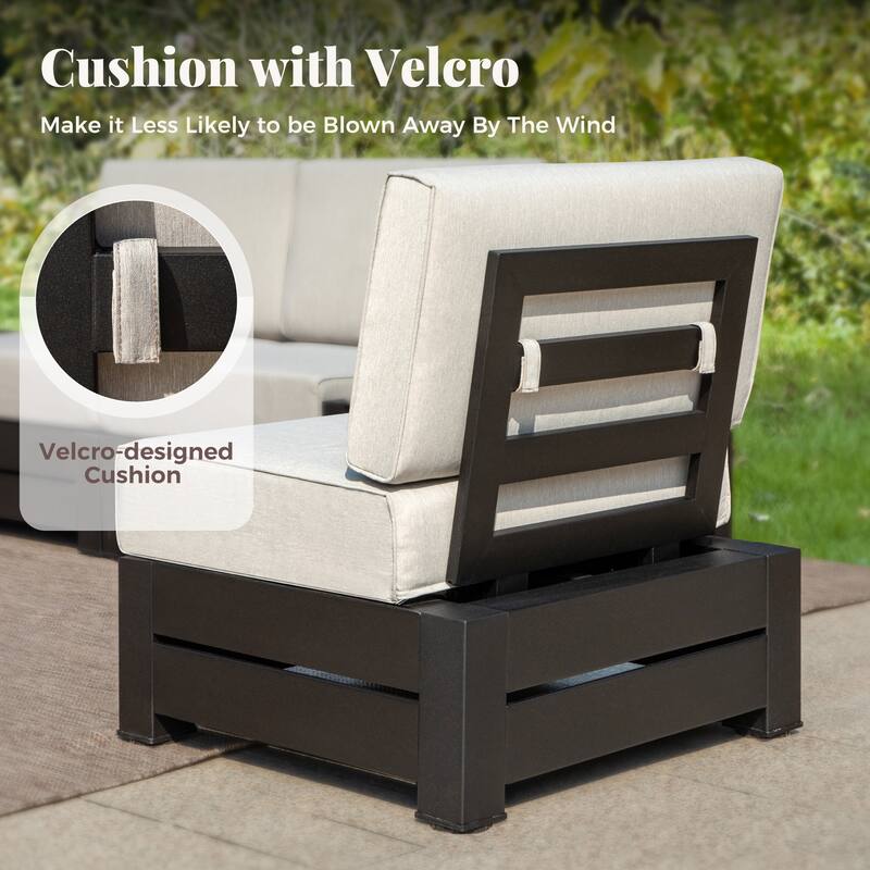 MAISON ARTS 3/4-Seat Outdoor Sectional Sofa, Patio Conversation Set with Wood Grain Table