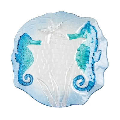 10" Sea Horse & Starfish Glass Serving Dish Plate – Tropical Coastal Beach House