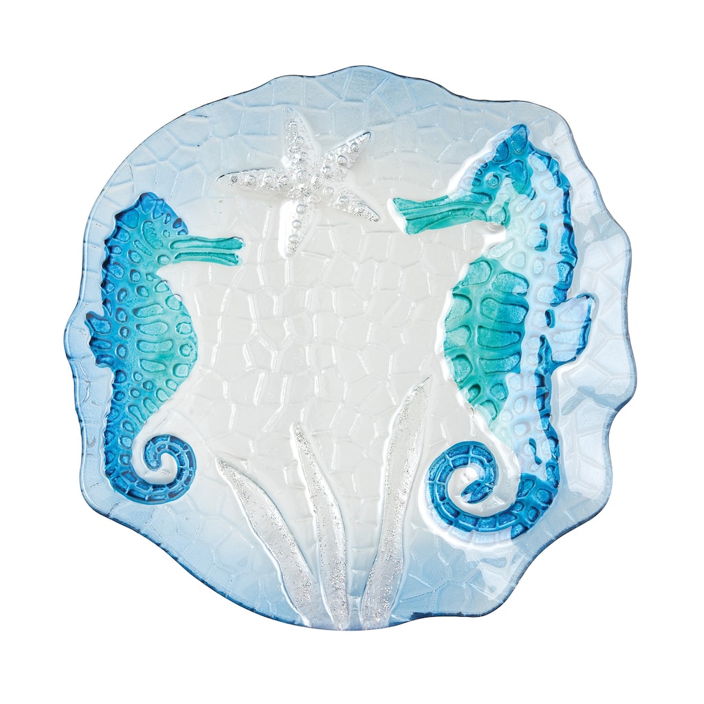 10" Sea Horse & Starfish Glass Serving Dish Plate – Tropical Coastal Beach House