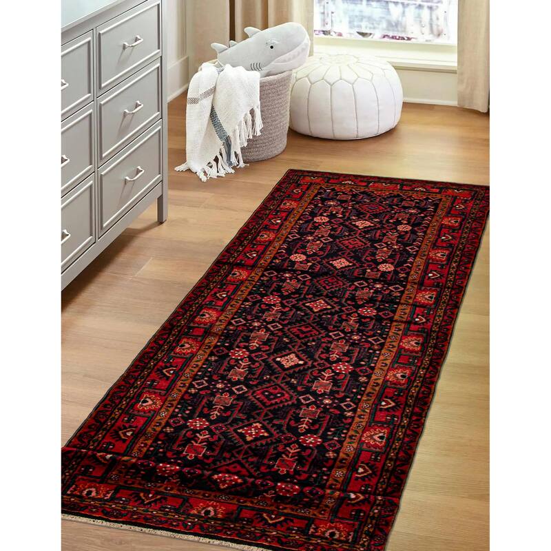 ECARPETGALLERY Hand-knotted Andelz Navy, Red Wool Rug - 3'8 x 13'5