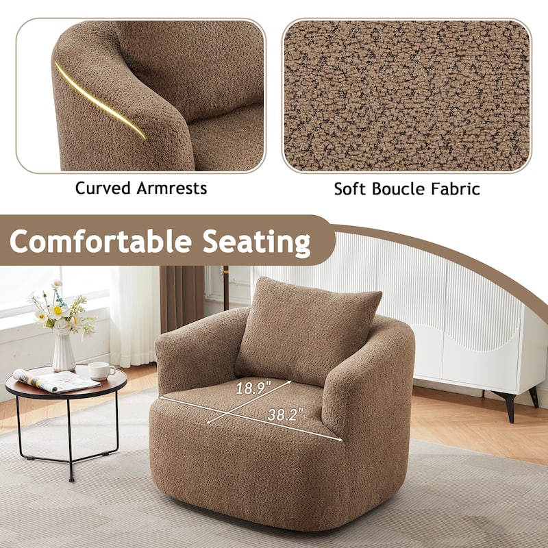 360°Swivel Chair, 38.2" Accent Chair Sofa, Upholstered Swivel Barrel Sofa Chair with a Throw Pillow