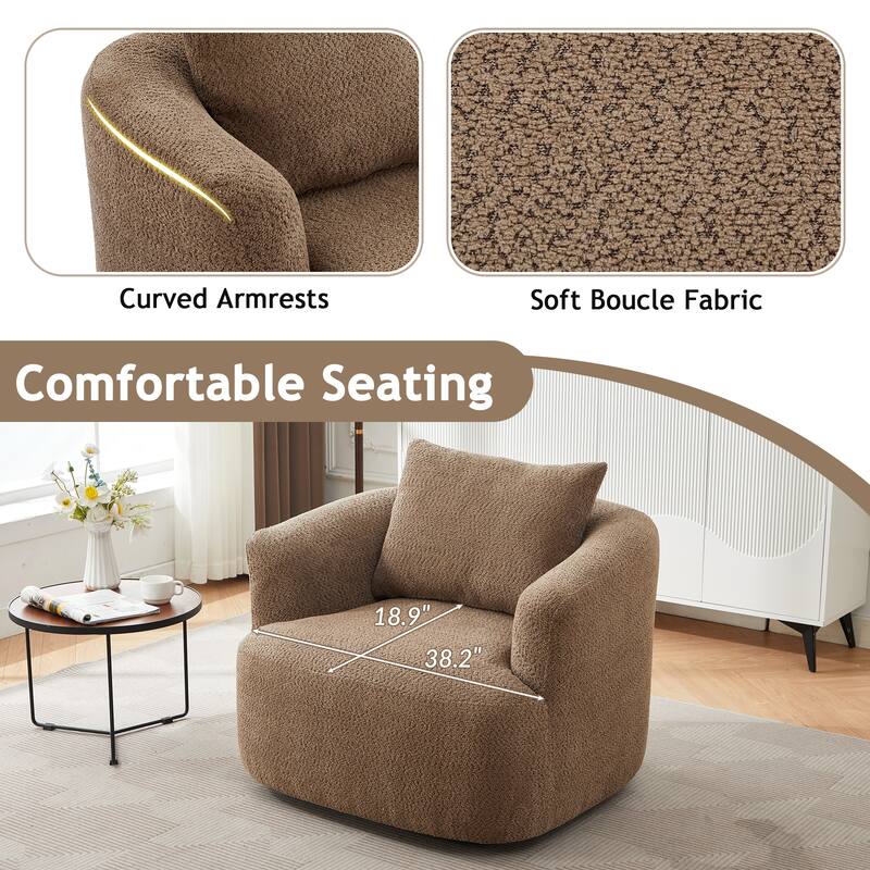 Swivel Chair with Throw Pillow & Spring Seat