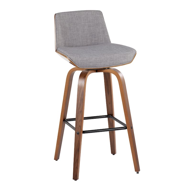 Carson Carrington Clemens 30" Fixed-Height Bar Stool with Bent Wood Legs & Square Footrest (Set of 2) - Light Grey Fabric/Walnut/Black Metal